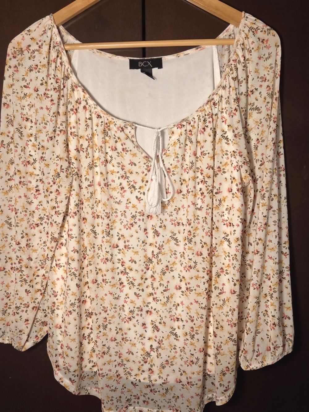BCX Women's Cream Floral Peasant Blouse Women Size Large